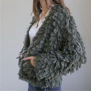The Great. Army Green Shaggy Monster Loops  Cardigan Sweater Size 1, S